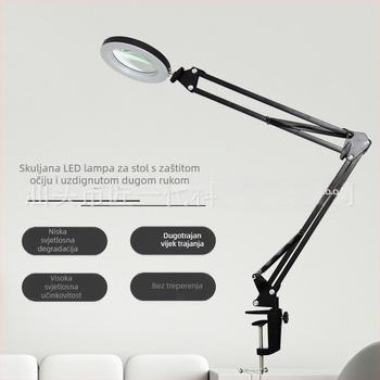 LED povećalo stolna svjetiljka s dugim rukom i klipom, USB napajanje, zaštita očiju, CRI ≥90, idealno za učenje