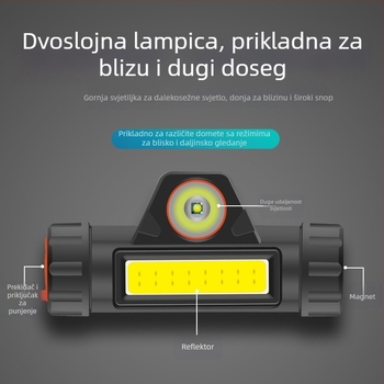 Napajana LED čelna lampa s magnetskim nosačem, vodootporna, 10W, 1200mAh, domet do 200 m