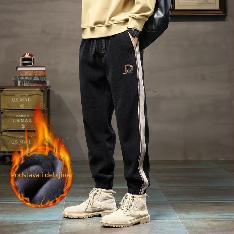 Muške corduroy jogger hlače s fleec podstavom, opuštenog kroja, srednji pojas, vezanje šnuralom, sportsko- svakodnevne