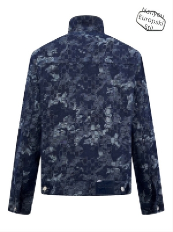 Denim jakna jacquard s all-over cvjetnim printom - unisex, stojeći ovratnik, zatvarač, normalna duljina, vodootporna i odvodi vlagu