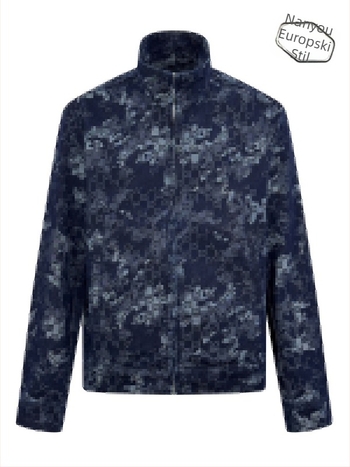 Denim jakna jacquard s all-over cvjetnim printom - unisex, stojeći ovratnik, zatvarač, normalna duljina, vodootporna i odvodi vlagu