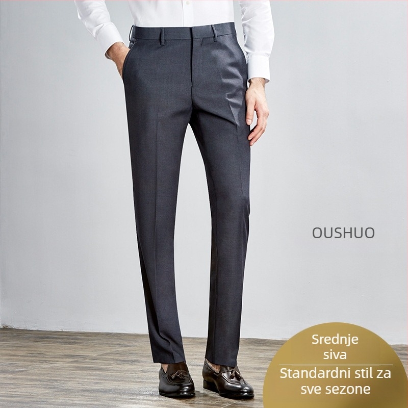 Muške hlače u talijanskom stilu, ravnog kroja, slim-fit, poslovne hlače, 70% poliester.