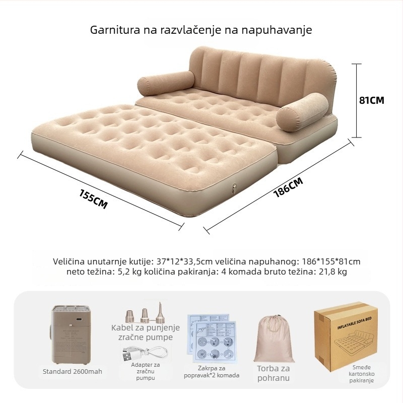 Samonafukavajući kauč-krevet za vanjsku upotrebu, prijenosni sklopivi zračni madrac s plišastom površinom, marka Bbl, težina 4,5 kg, nosivost 200 kg.