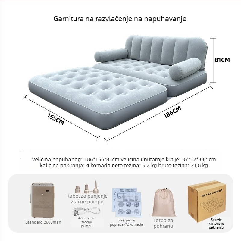 Samonafukavajući kauč-krevet za vanjsku upotrebu, prijenosni sklopivi zračni madrac s plišastom površinom, marka Bbl, težina 4,5 kg, nosivost 200 kg.