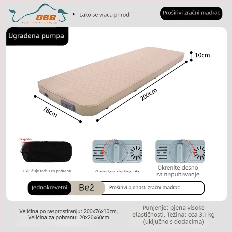 Blackdog automatski napuhujući madrac s električnom pumpom – 30D elastična tkanina, za 1–2 osobe, 3,2 kg