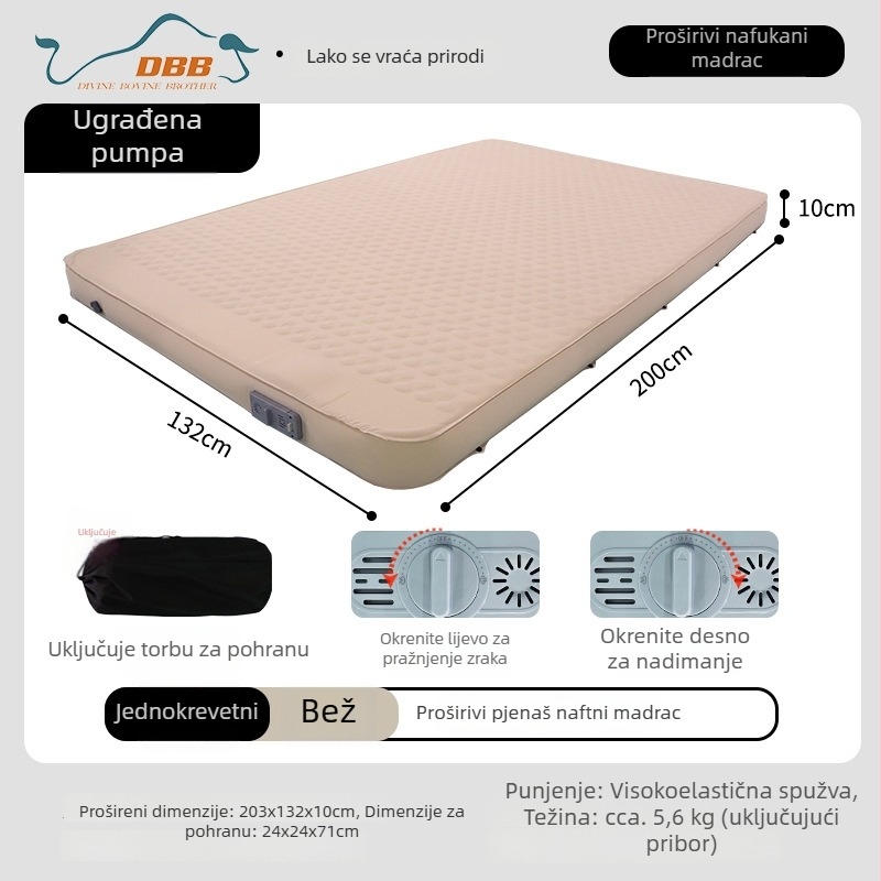 Blackdog automatski napuhujući madrac s električnom pumpom – 30D elastična tkanina, za 1–2 osobe, 3,2 kg