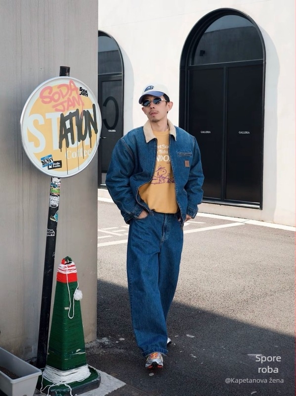 J97 denim jakna za muškarce, otporna na habanje i vjetar, zip zatvarač, rever ovratnik, labavi kroj, unutarnja podstava od pamuka, proljeće–jesen