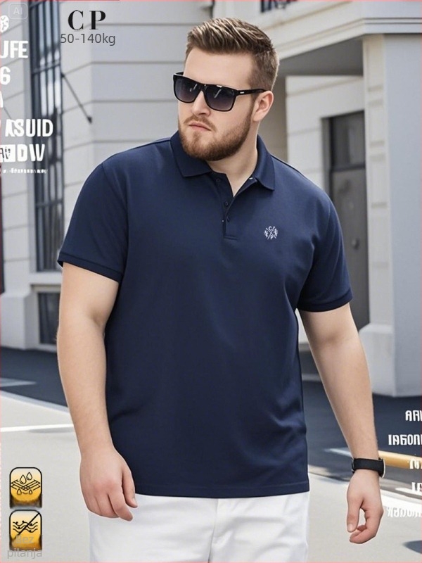 Pamuk polo majica s japanskim retro stilom, udoban kroj, kratki rukavi, jednobojna, 95% pamuk
