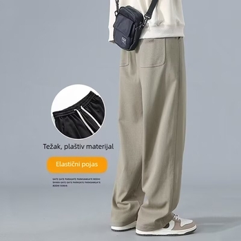Muške casual hlače - Korejskog stila, Ravni kroj, Srednji pojas, Vezanje sprijeda, Pamukasto–sintetička mješavina