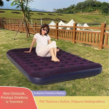 Naduhavajući dvostruki kauč na napuhavanje s podrškom za stopala – baršunasta površina flokiranja, kampiranje na otvorenom (Težina 10 kg; Maksimalna nosivost 600 kg; Materijal: flokiranje)