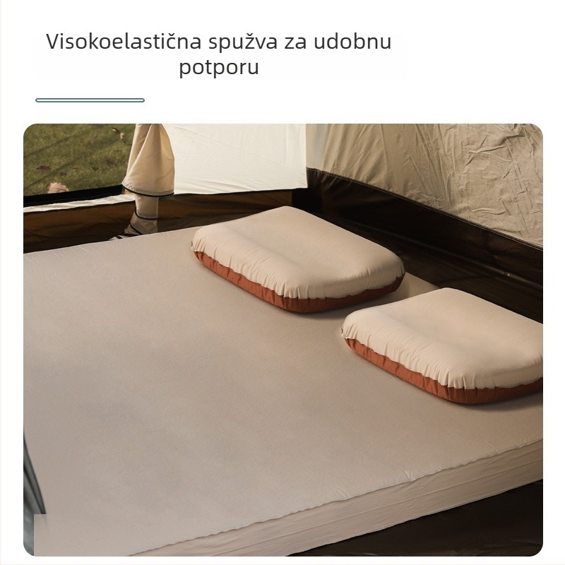 Samonapunjavaći debeli zračni jastuk za kampiranje; tijelo od poliesterskih vlakana s pamukovom površinom; podržava 1–2 osobe; težina oko 3,5–5,1 kg.