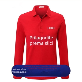 Polo majica s dugim rukavima, slobodnog kroja, jednobojna, vezenje, 60% pamuk, prozračna, bočni otvor, bez ovratnika, za proljeće i jesen