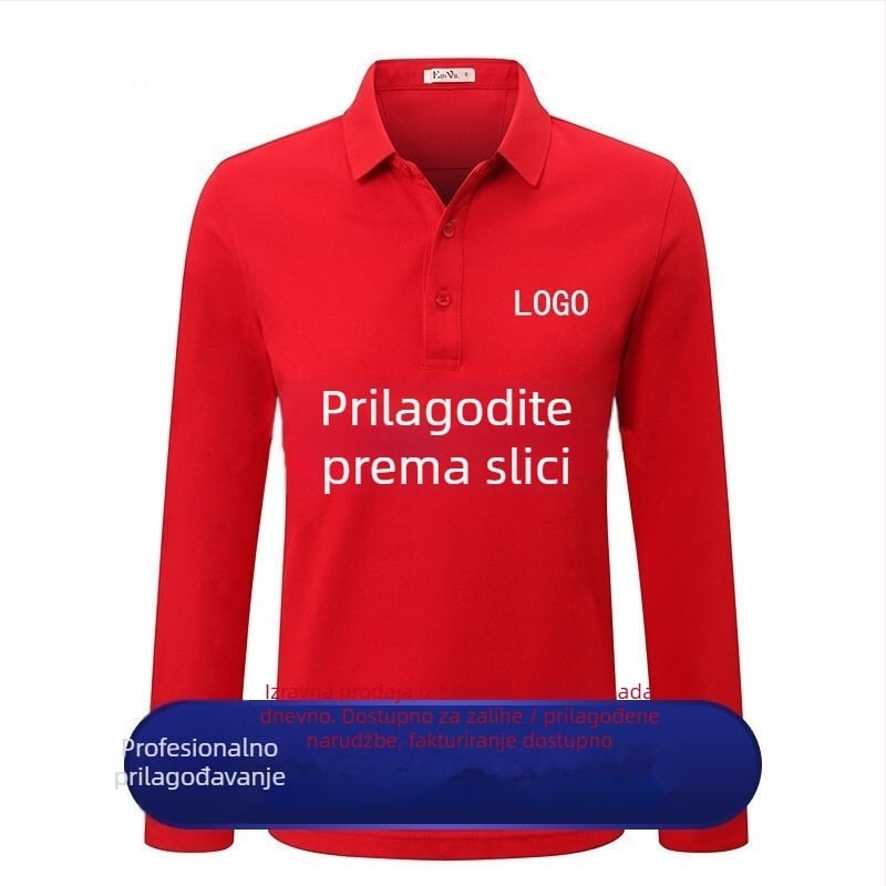 Polo majica s dugim rukavima, slobodnog kroja, jednobojna, vezenje, 60% pamuk, prozračna, bočni otvor, bez ovratnika, za proljeće i jesen