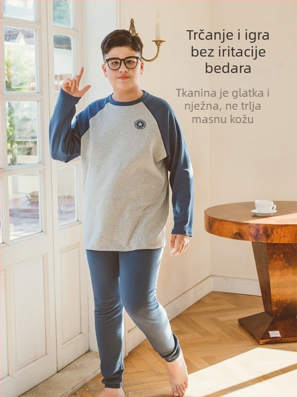 Dječji dvodijelni pyjama set za dječake, plus veličina, 95% pamuk / 5% elastan, okrugli ovratnik, za djecu iznad 8 godina (preko 140 cm), za zimu, proljeće i jesen