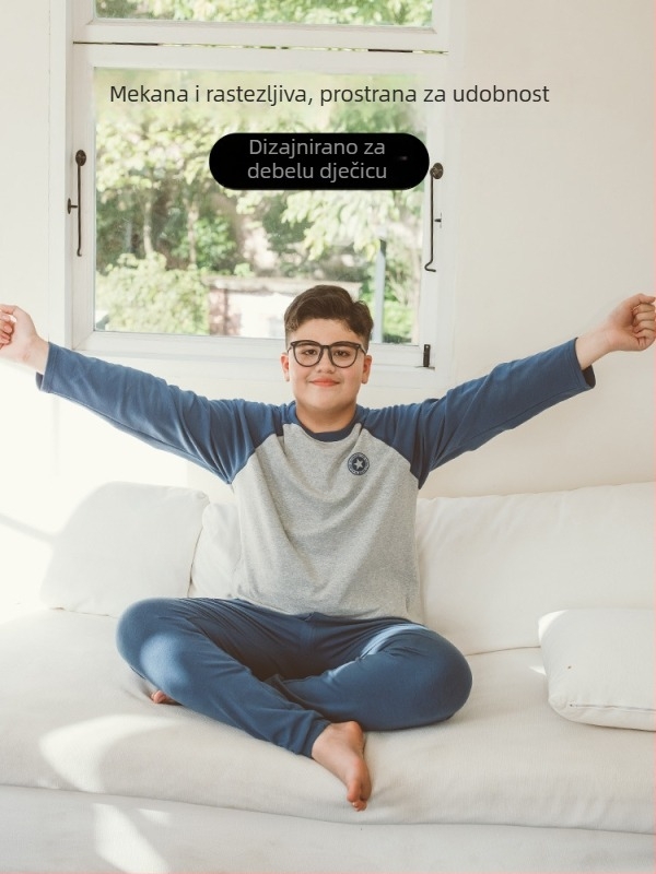 Dječji dvodijelni pyjama set za dječake, plus veličina, 95% pamuk / 5% elastan, okrugli ovratnik, za djecu iznad 8 godina (preko 140 cm), za zimu, proljeće i jesen