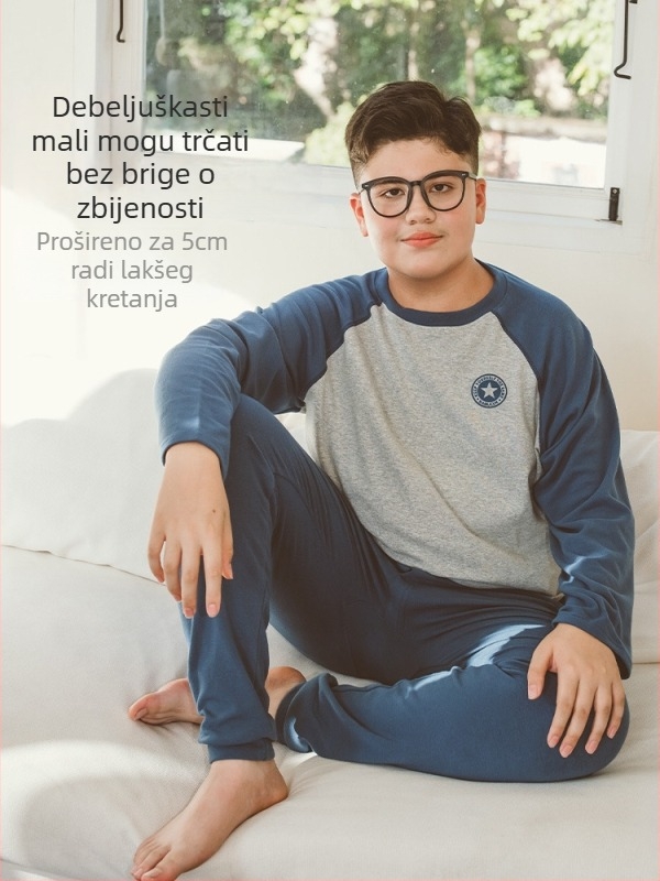 Dječji dvodijelni pyjama set za dječake, plus veličina, 95% pamuk / 5% elastan, okrugli ovratnik, za djecu iznad 8 godina (preko 140 cm), za zimu, proljeće i jesen
