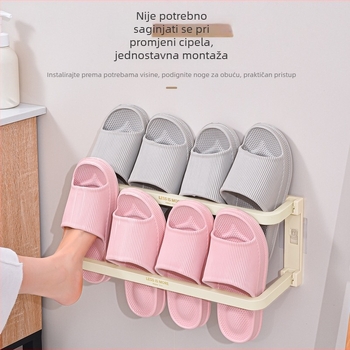 Sklopivi stalak za papuče u kupaonici s odvodom, bez bušenja, za zidno postavljanje, dvostruki sloj pohrane (brončani završetak; plastika)