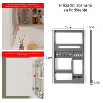 Kupaonski kozmetički ormarić s stražnjim zrcalom - plastični, višeslojni, nosivost 10 kg, završna obrada površine Craft, poboljšana verzija sa povećalom