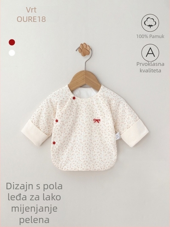 Ouyuan Floral Whisper Novo Rođenje Pamuk Ultra-Tanki Top s Half-Back Dizajnom, Okrugli Vrat, Bez Kapulje, 100% Pamuk, Brušena Mekan, Za 0–12 Mjeseci, Proljeće/Jesen