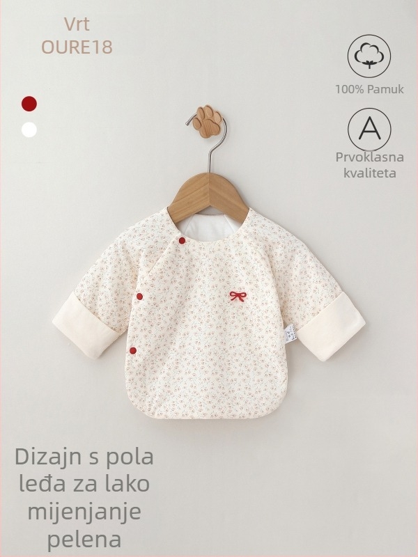 Ouyuan Floral Whisper Novo Rođenje Pamuk Ultra-Tanki Top s Half-Back Dizajnom, Okrugli Vrat, Bez Kapulje, 100% Pamuk, Brušena Mekan, Za 0–12 Mjeseci, Proljeće/Jesen