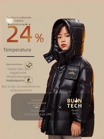 Dječji zimski kaput srednje duljine s kapuljom, debeli poliester punjenje, vanjski poliester, unisex, za djecu od 8 godina