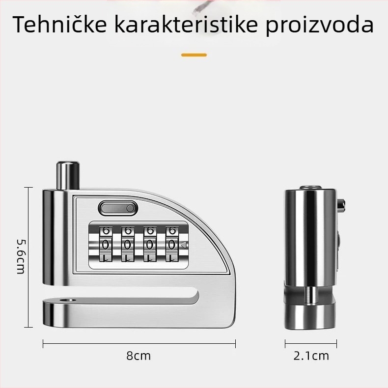 4-znamenkasti disk blokada za bicikle, električna vozila i motocikle – Model D01, aluminijska legura, 235 g, Mogućnost prilagodbe