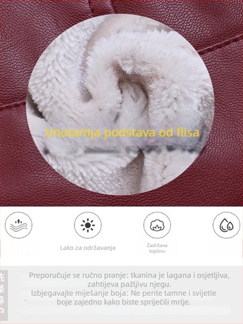 Ženska kožna jakna s fleece podstavom, zatvarač sprijeda, rever ovratnik, umjetna PU koža, dugi rukavi