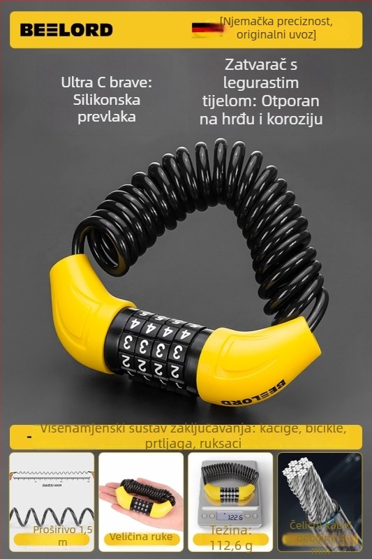 Pilod Kombinacijska Brava za Kacigu s Čeličnim Kablom — model Helmet Combination Lock, materijal Čelična Žica, težina 150 g, stil Moderni Minimalizam