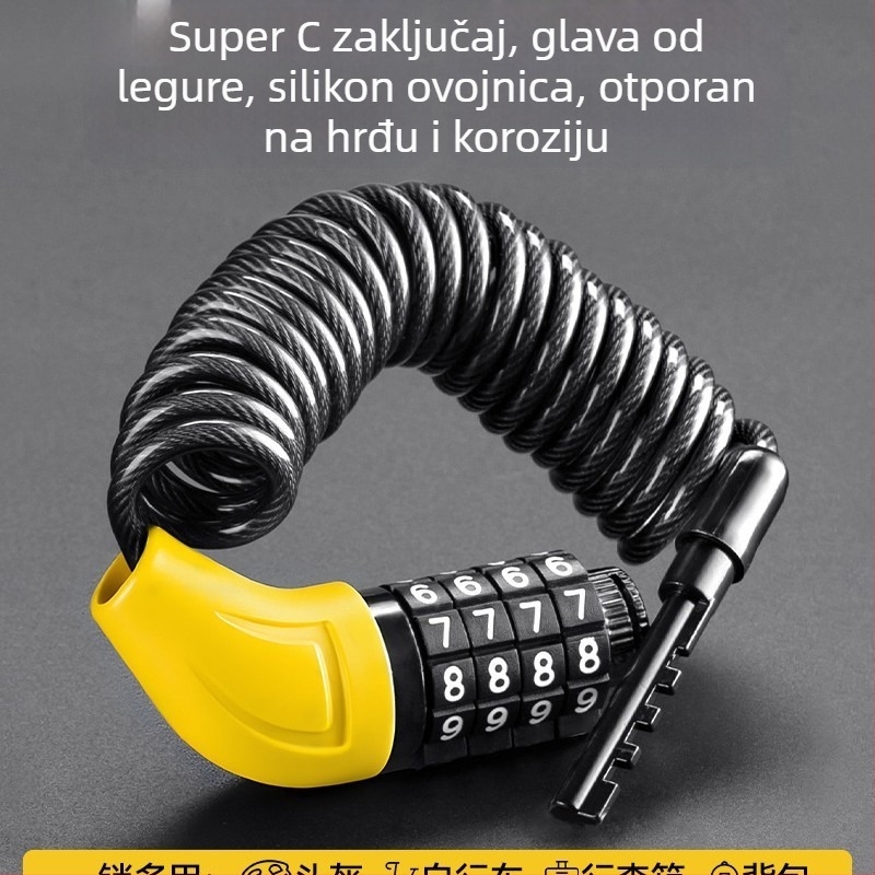Pilod Kombinacijska Brava za Kacigu s Čeličnim Kablom — model Helmet Combination Lock, materijal Čelična Žica, težina 150 g, stil Moderni Minimalizam