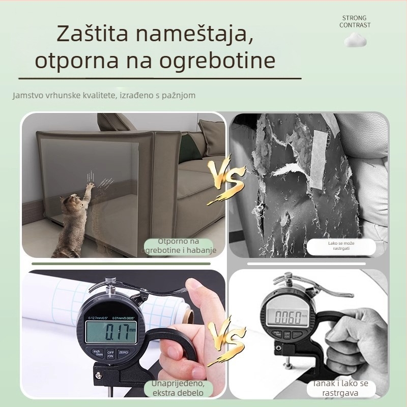 Zaštitna folija za kauč protiv ogrebotina mačaka — prozirni PVC, crtani stil