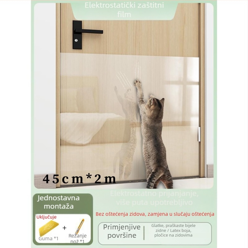 Zaštitna folija za kauč protiv ogrebotina mačaka — prozirni PVC, crtani stil