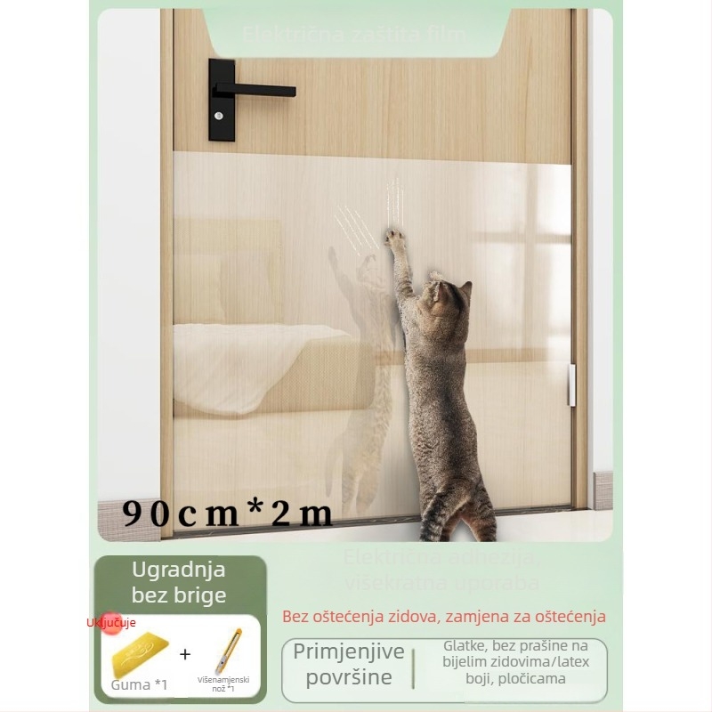Zaštitna folija za kauč protiv ogrebotina mačaka — prozirni PVC, crtani stil