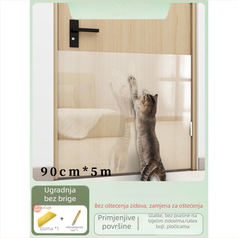 Zaštitna folija za kauč protiv ogrebotina mačaka — prozirni PVC, crtani stil