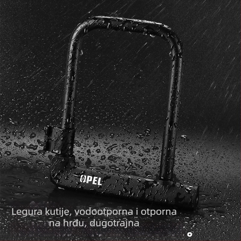 OPEL U-oblikovana sigurnosna brava za bicikl, metalna, vodootporna, prilagodljiva
