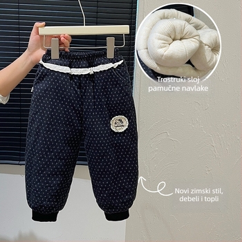 Dječje hlače za djevojčice jesen-zima, ležerni osnovni stil, 100% pamuk, trostruko šivane tople, korejski stil, za uzrast 3–8 godina
