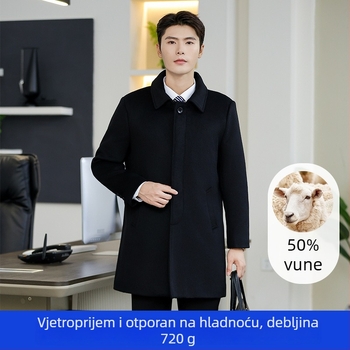 Muški vuneni kaput s reverom, debeli izolacijski sloj, labavi kroj