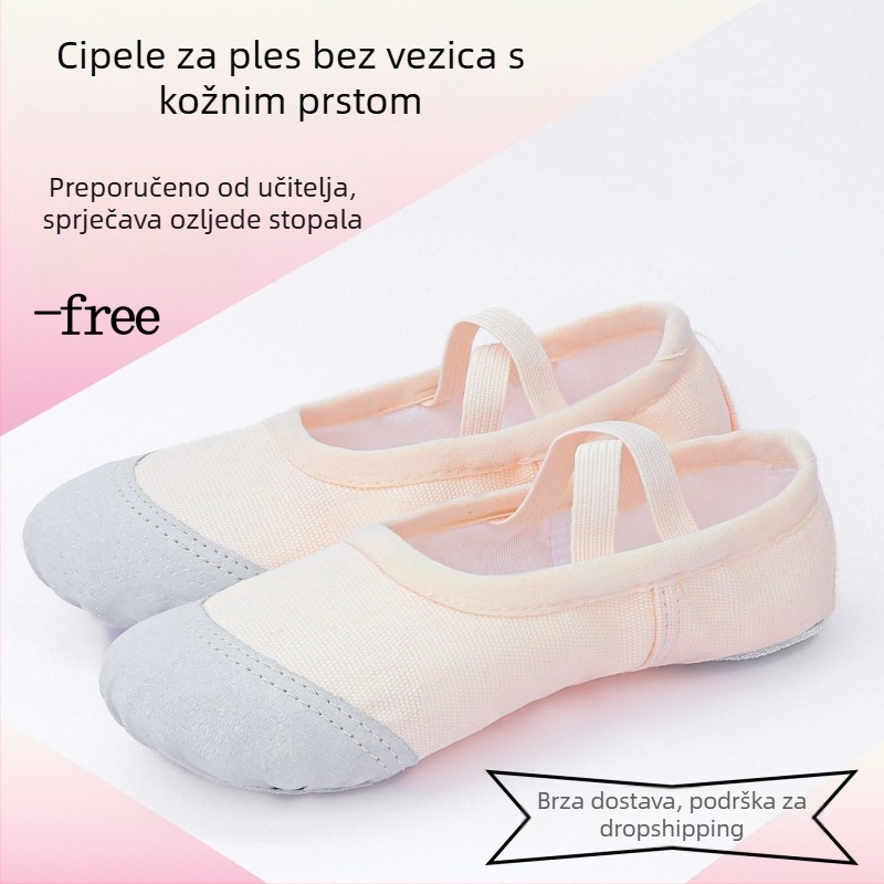 Plesne cipele za odrasle, platnene gornji dio, kožna potplata, prozračne, balet i moderni ples