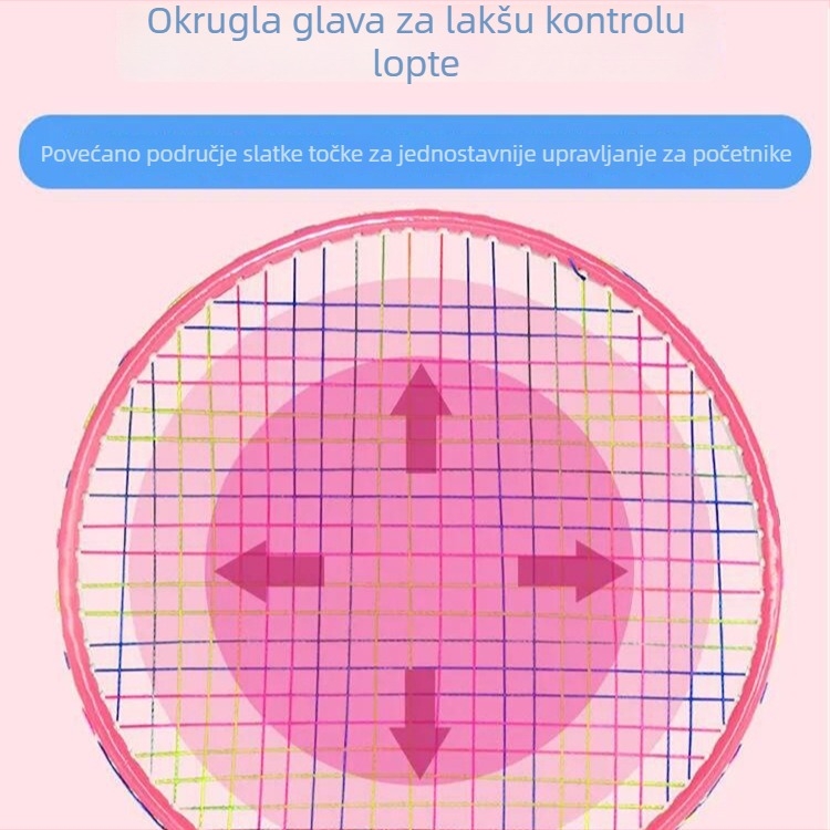 Dječja badminton reketa – trenutačna igračka za djecu od 3 do 12 godina; težina 95–100 g, okvir od legure željeza, najlon vlakna, debljina drške G1, direktan udarac