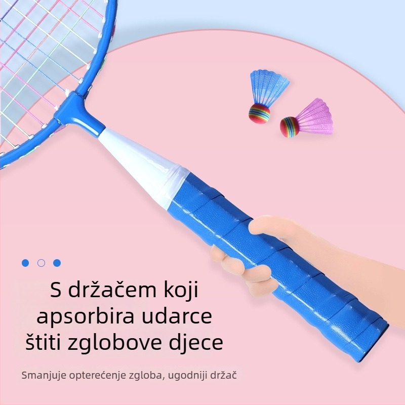 Dječja badminton reketa – trenutačna igračka za djecu od 3 do 12 godina; težina 95–100 g, okvir od legure željeza, najlon vlakna, debljina drške G1, direktan udarac