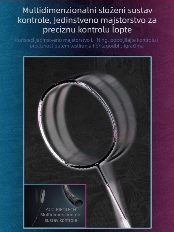 Lining badminton reketa, okvir od karbonskih vlakana, težina 85–89 g, debljina drške G5, direktan udarac, za početnike, juniore i srednje napredne igrače