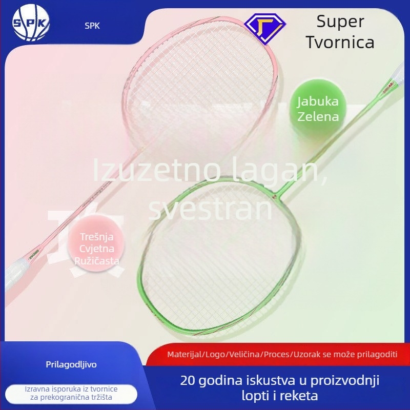 Raketa za badminton, prilagođeni model treninga, okvir od karbonskih vlakana, težina 75–79 g, ručka G5, umjerena tvrdoća šipke