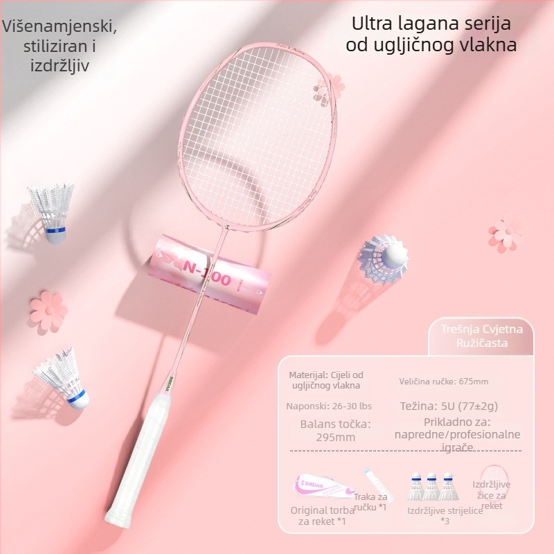 Raketa za badminton, prilagođeni model treninga, okvir od karbonskih vlakana, težina 75–79 g, ručka G5, umjerena tvrdoća šipke