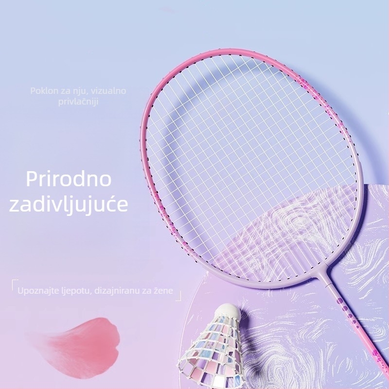 Set badminton raketa za djecu i odrasle — ultra lagan, izdržljiv, dvostruki set raketa; okvir od željeznog legura, najlonske žice, težina 95–100 g, debljina drške G4, horizontalni udar, umjerena tvrdoća
