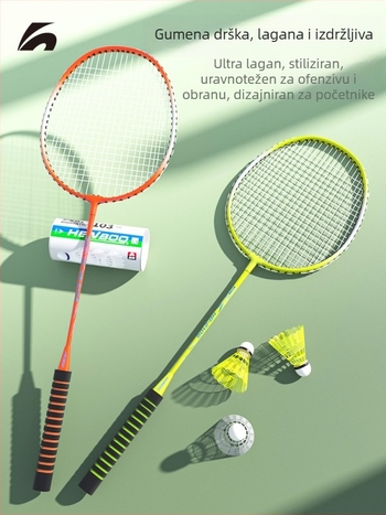 Para badminton reketa – odrasli, ofenzivni stil, okvir od željezne zliatiny, težina 95–100 g, G1 držač, umjerena tvrdoća osi