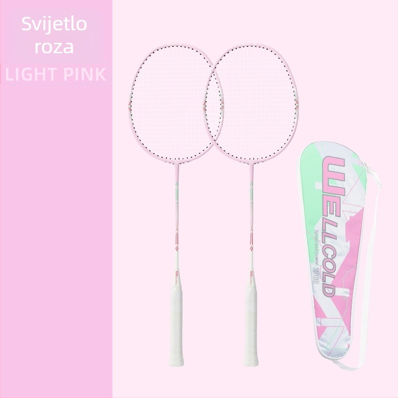 Set reketa za badminton – ultralak, aluminijsko-karbonska jednovidna konstrukcija, najlonske žice, dva reketa u setu, držač G3, umjerena tvrdoća osovine