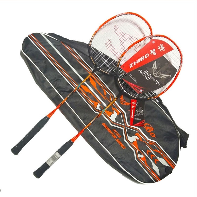 Zhibo badminton reketa – paket od dvije rekete, karbonska vlakna, jednodjelna konstrukcija, ravni vrat, težina 95–100 g