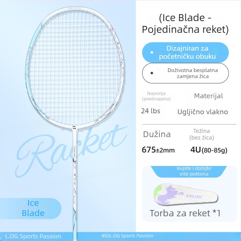 Saisilon badminton reketa, karbonski okvir, težina 80–84 g, drška G5