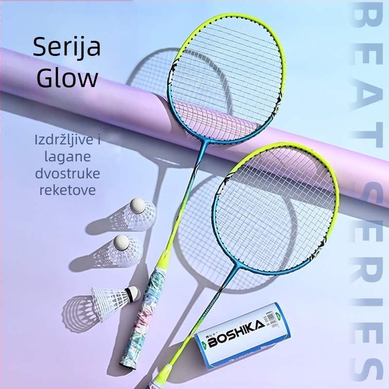 Boshi Card set reketa za badminton s okvirom od željezne legure i najlonskim strunama (2 reketa, 1 torba)