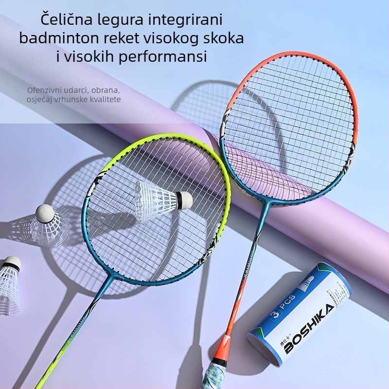Boshi Card set reketa za badminton s okvirom od željezne legure i najlonskim strunama (2 reketa, 1 torba)