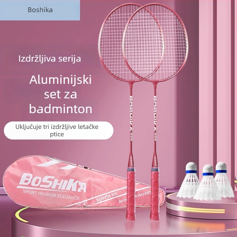 Badminton reketa Bush Card, okvir od ferroalijskog legura, najlon niti, za amatere i juniore, srednja tvrdoća drške.